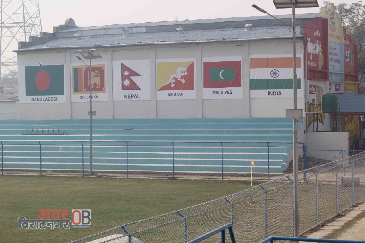 विराटनगरमा साफ महिला फुटबल:नेपाल र भुटानबीच उद्घाटन खेल,सहिद रंगशाला मैदान तयार