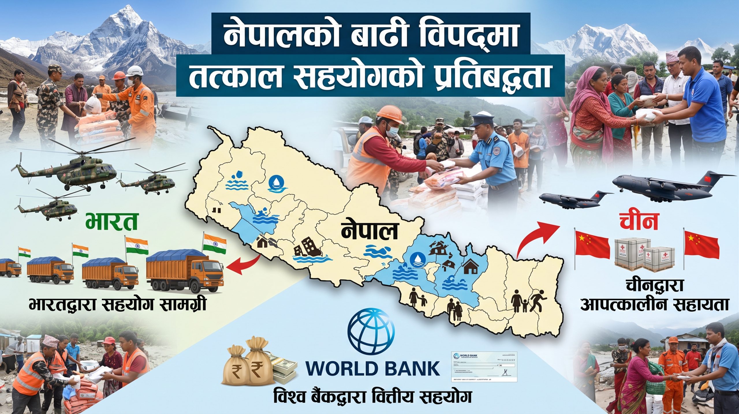 <span class='c1'>नेपालको बाढी विपद्मा भारत, चीन र</span> <span class='c2'>विश्व बैंकद्वारा तत्काल सहयोगको प्रतिबद्धता</span>
